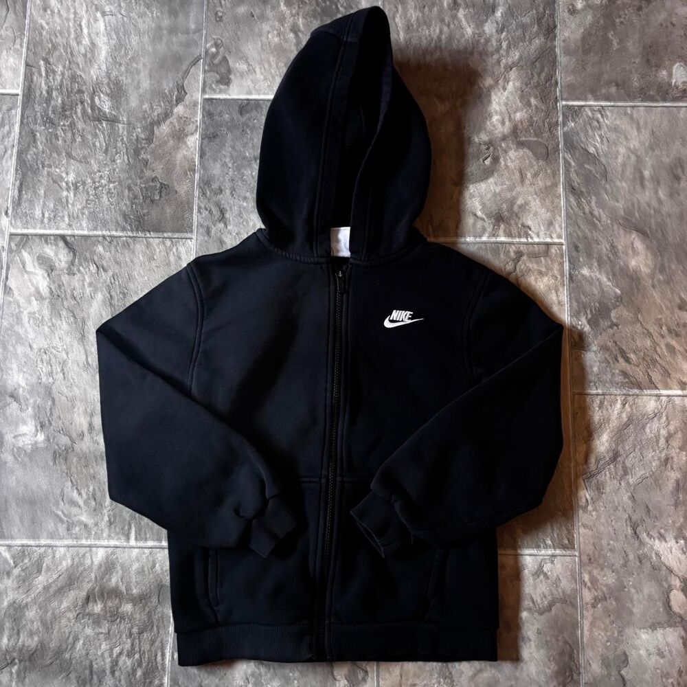Nike Black Embroidered Mini Swoosh Zip Up Hoodie Youth Large Fits Womens XS